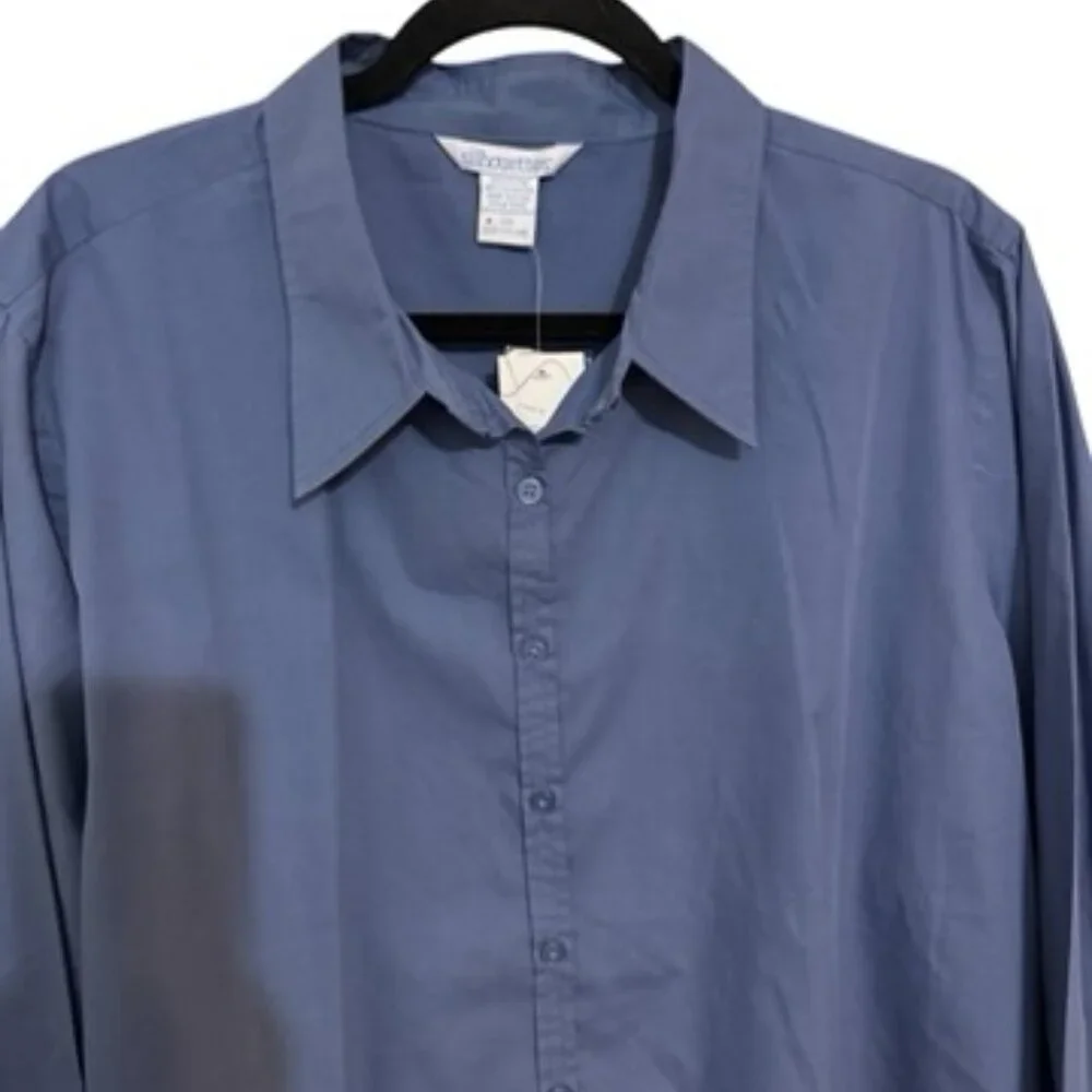 NWT DUSTY BLUE BUTTON FRONT SHIRT PLUS: 2X #O - Picture 2 of 7